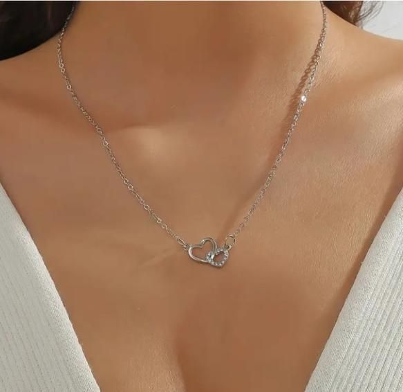 Women’s Dual Heart Pendant with Chain – Silver Plated Elegant Love Necklace