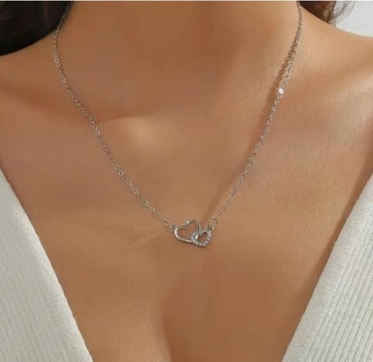 Women’s Dual Heart Pendant with Chain – Silver Plated Elegant Love Necklace