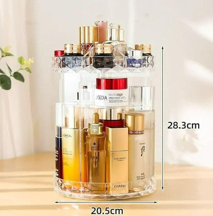 360° Rotating Adjustable Makeup Organizer – Large Acrylic Cosmetic Storage Box Case