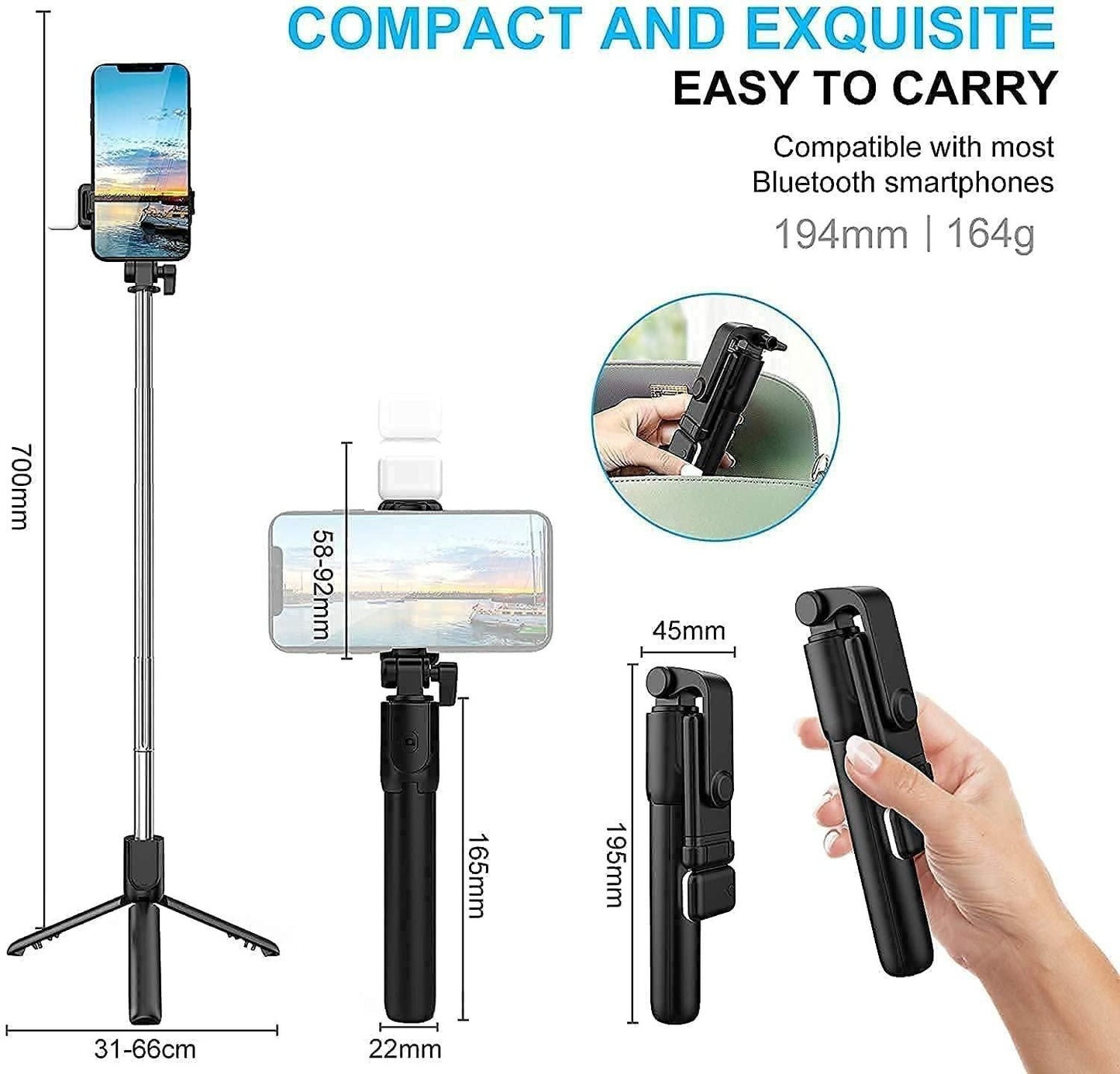 All-in-One Selfie Stick with Tripod stand and Bluetooth