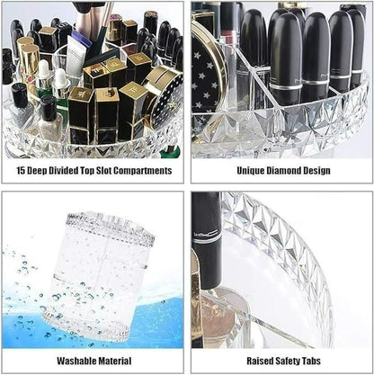 360° Rotating Adjustable Makeup Organizer – Large Acrylic Cosmetic Storage Box Case