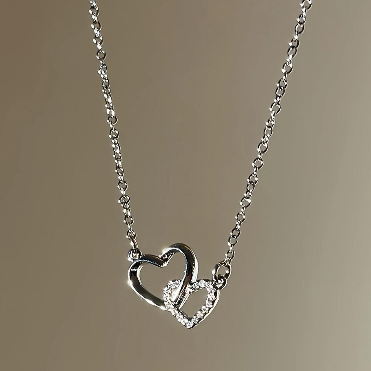 Women’s Dual Heart Pendant with Chain – Silver Plated Elegant Love Necklace