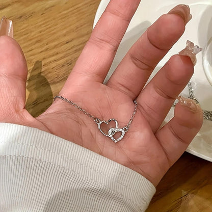 Women’s Dual Heart Pendant with Chain – Silver Plated Elegant Love Necklace