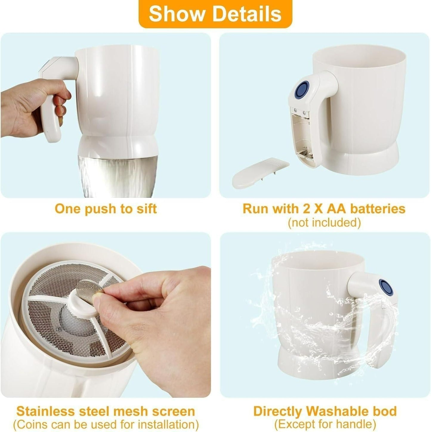 Battery Operated Electric Flour Sifter – Handheld Kitchen Baking Tool