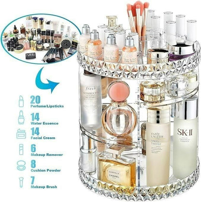 360° Rotating Adjustable Makeup Organizer – Large Acrylic Cosmetic Storage Box Case