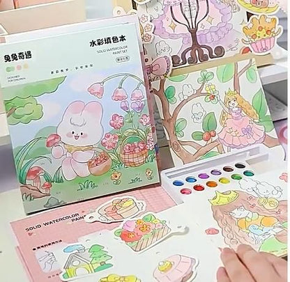Cartoon Art Coloring & Painting Set for Kids – Watercolor Paper Book for Drawing & Creativity