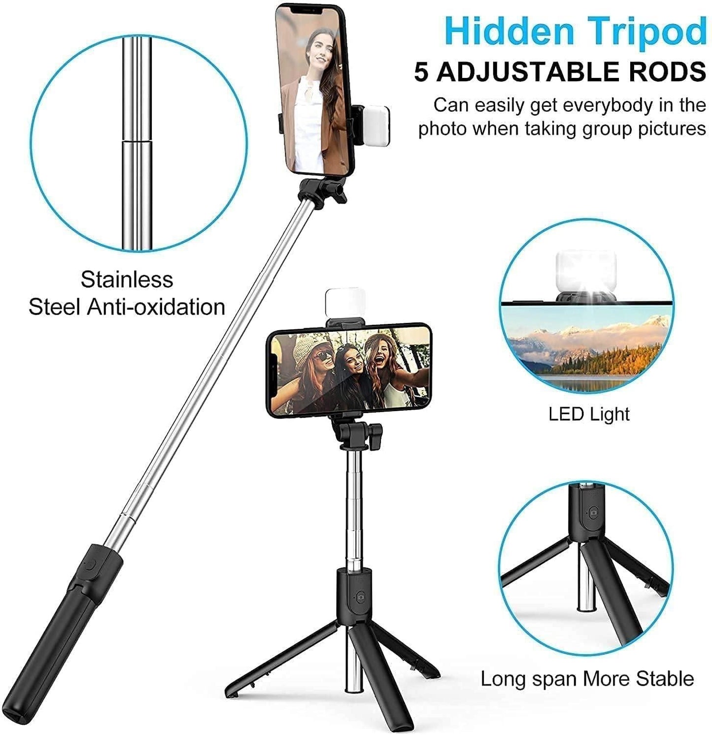 All-in-One Selfie Stick with Tripod stand and Bluetooth