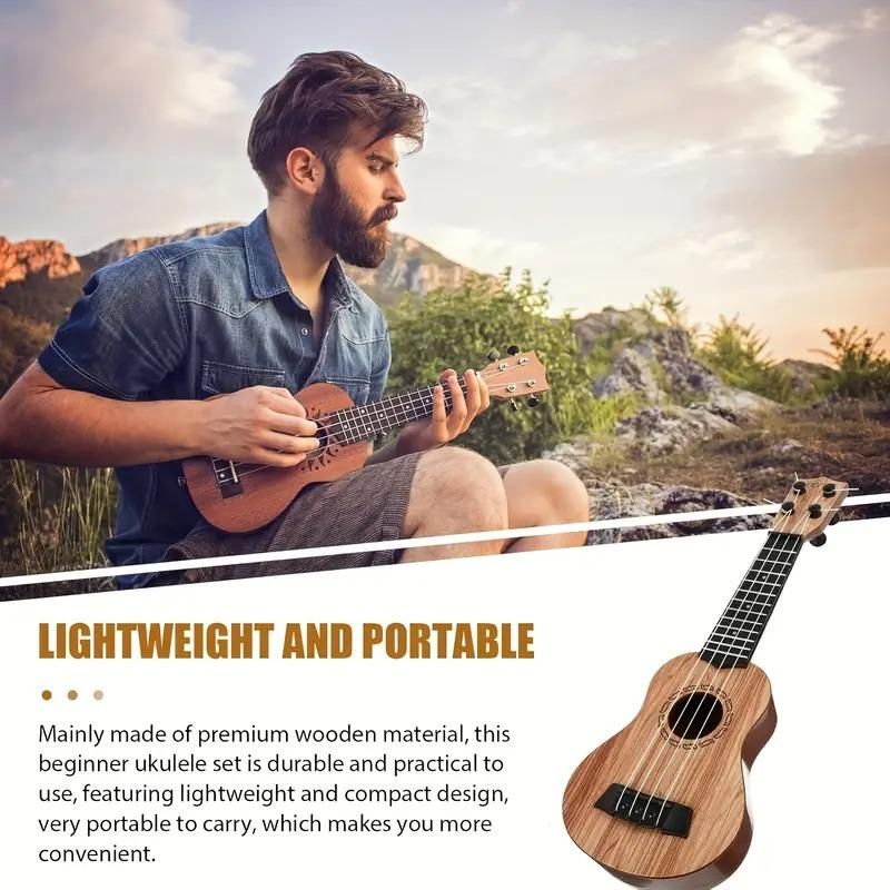 Mini Wooden Finish Plastic Guitar – 4-String Musical Toy for Kids